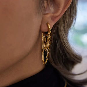 18k Gold-plated Chain Hoop Earrings in Gold