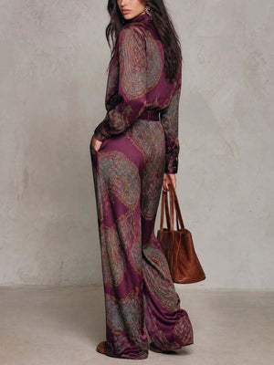 Blush Pink matching set featuring long sleeves and paisley