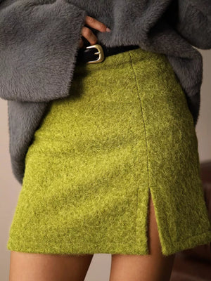 mini skirt in lime green with belted and mini
