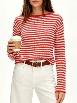 classic pullover sweater in light blue with boat neck