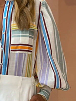 bohemian button-up shirt in light blue with collared