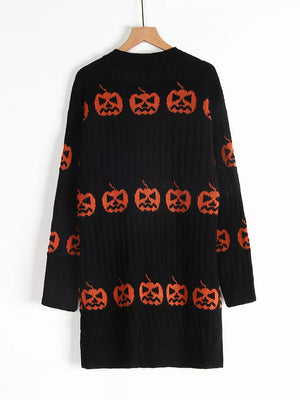 Black cardigan with thigh-length and open-front