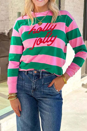 sweatshirt in Pink with striped and embroidered