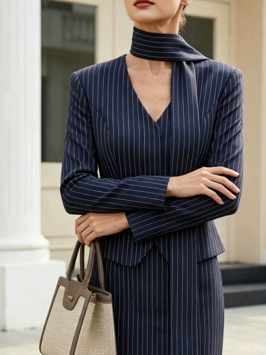 white blazer featuring tied and striped