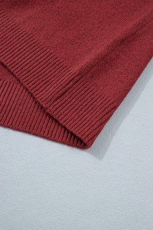 Christmas Geometric Knit Round Neck Sweater in Burgundy with stretch