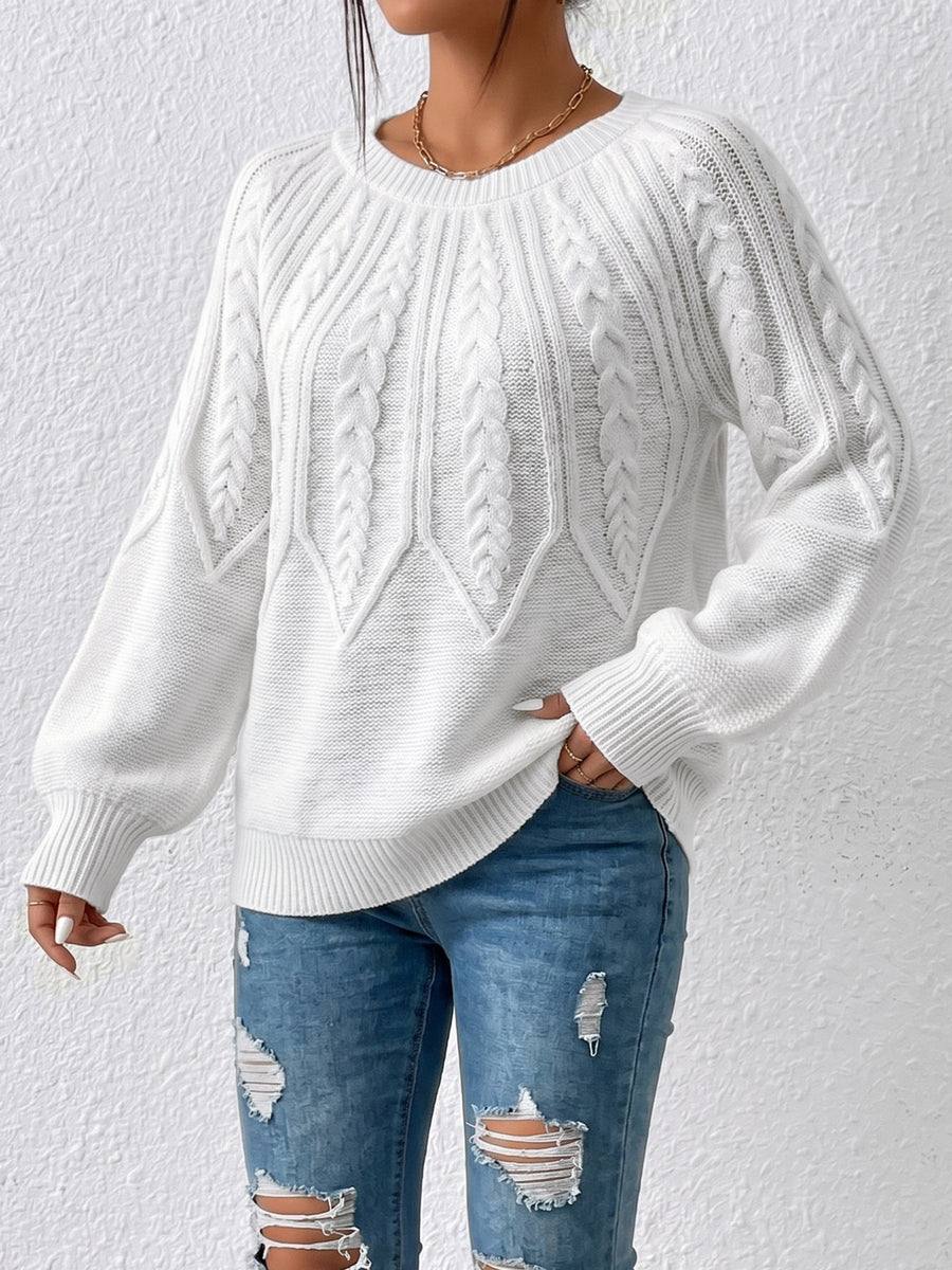 100% polyester Care instructions: Machine wash cold pullover sweater in White with relaxed silhouette