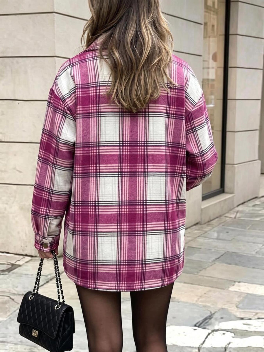 Plaid Snap Down Shacket in Black
