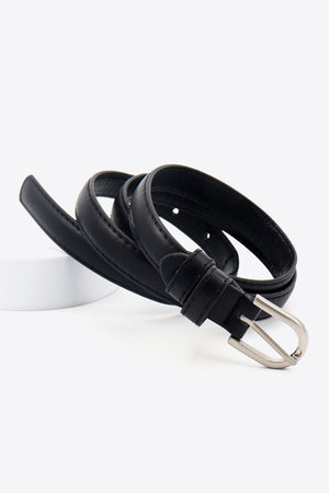 Slimline black leatherette belt with silver buckle