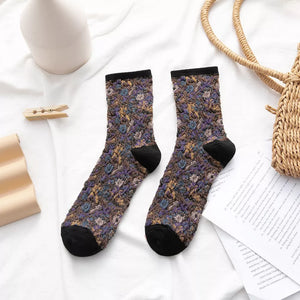 socks in Caramel with ditsy floral and contrast heel