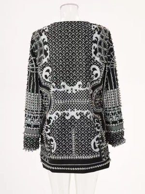 Embellished Pearl One-Button Blazer Plus Size in Silver