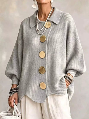 Pink cardigan with decorative button and lantern sleeve