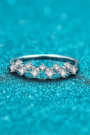 Silver zigzag ring with diamond cluster accents