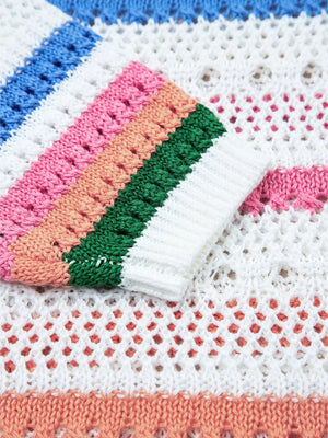 Color Block Striped Pointelle Knit Sweater option 9