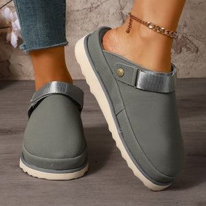 Thick-Sole Round Toe Slip-Ons in camel with round toe