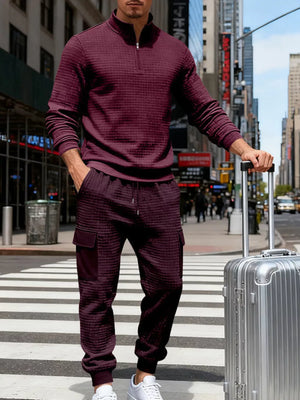 Khaki lounge set with hip-length and quarter-zip