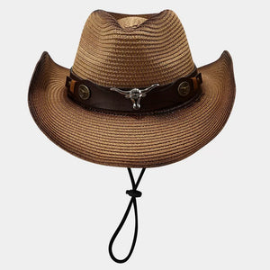 straw weaving Imported Size & hat in dark brown with structured silhouette