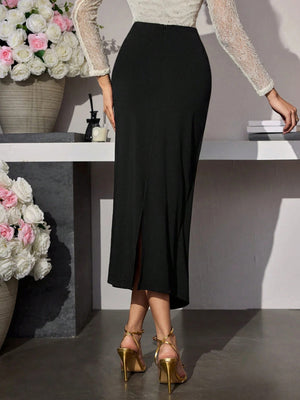 black midi skirt with midi and side-zip
