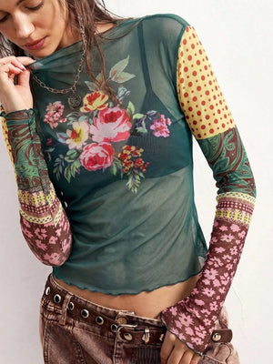 blouse featuring floral, paisley, polka dot in burgundy with 95% polyester, 5% elastane Care instructions: Machine wash cold