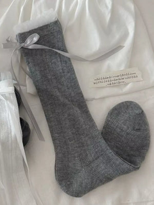 Ribbon Bow Detail Socks in Dark Gray