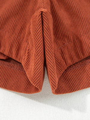 Button Decor Scalloped Edge High Waist Corduroy Shorts in Terracotta with buttoned