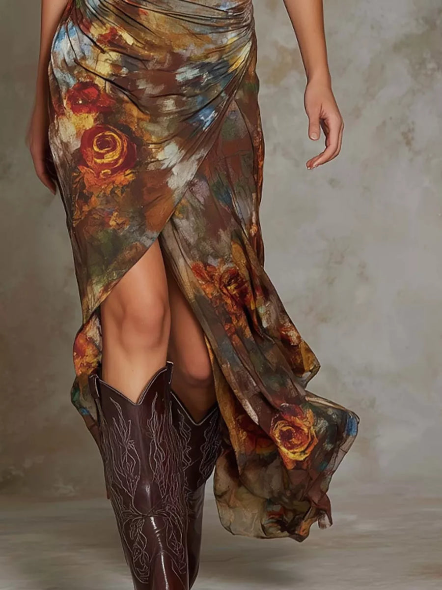 100% polyester Care instructions: Machine wash cold wrap dress in olive green with A-line silhouette