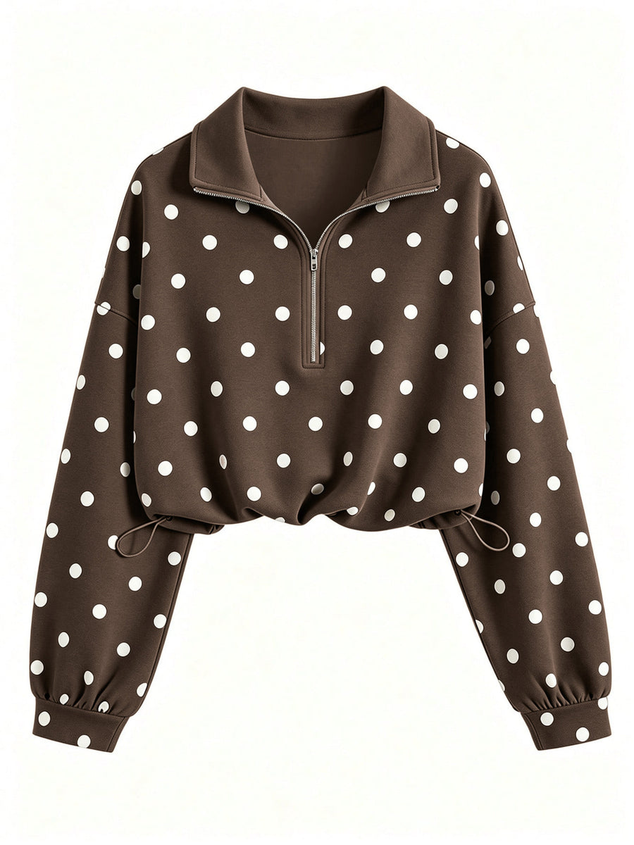 dark brown sweatshirt with polka dot and collared