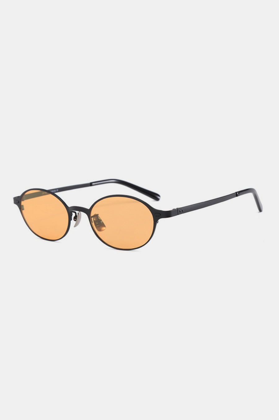 Black oval sunglasses with orange lenses