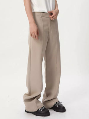 Apricot wide-leg sweatpants with front seam detail and adjustable waist.