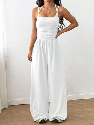 Olive Green flared jumpsuit with square neck