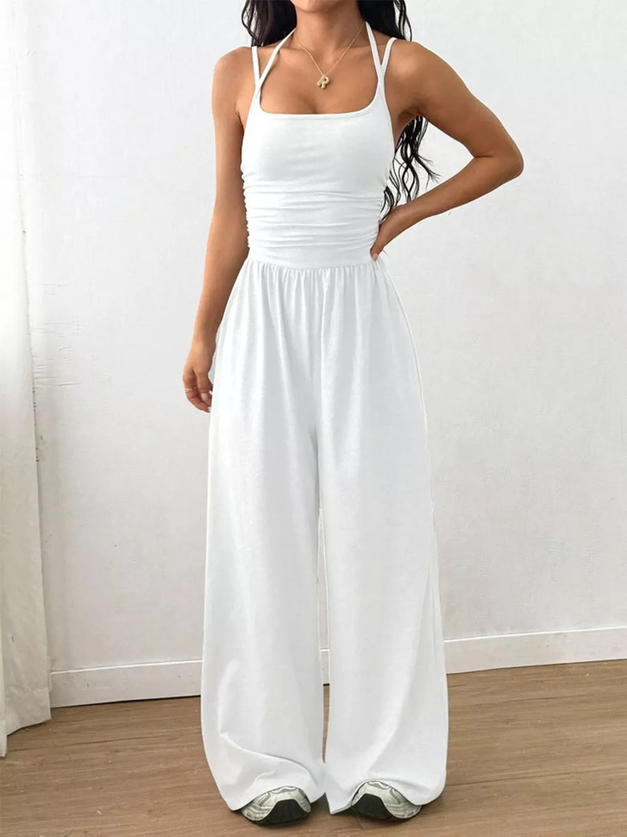 Olive Green flared jumpsuit with square neck