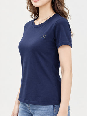 Full Size Crown Long Sleeve T-Shirt Plus Size in Black with embroidered