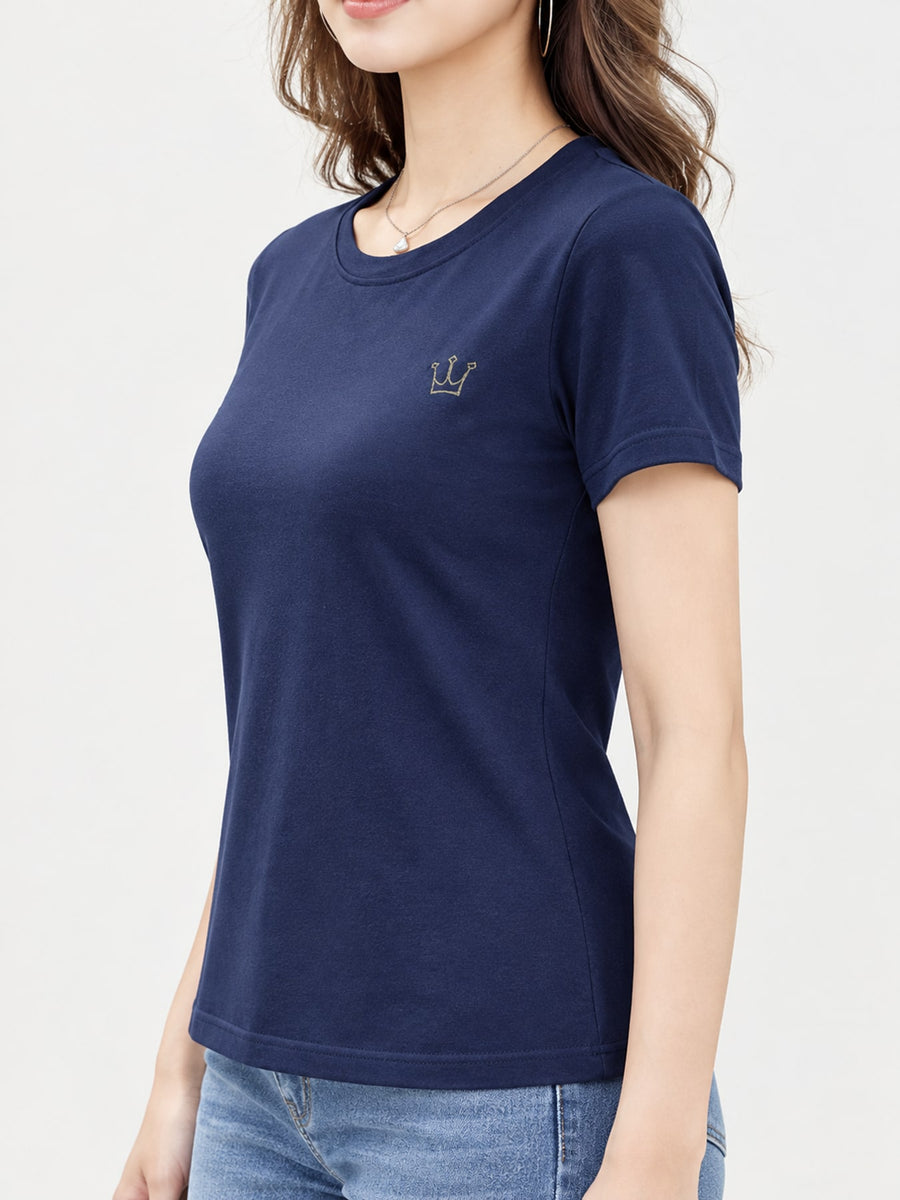Full Size Crown Long Sleeve T-Shirt Plus Size in Black with embroidered