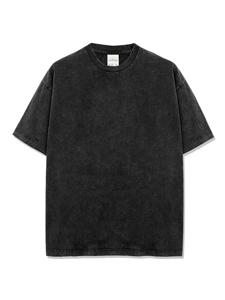 Acid wash oversized crew neck tee in Washed Black, featuring a relaxed fit and short sleeves.