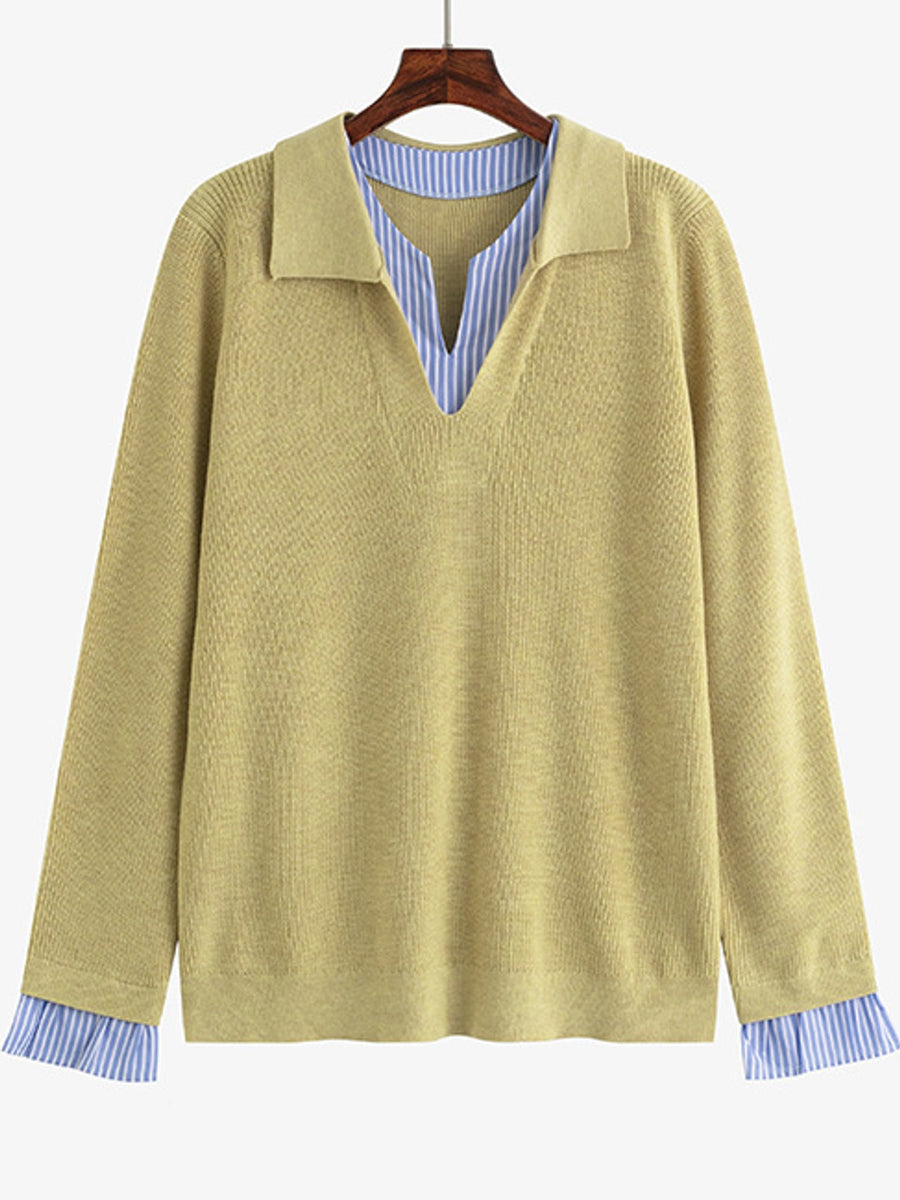 Yellow pullover sweater with hip-length and pullover