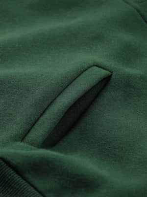 Dark green half zip sweatshirt with a kangaroo pocket detail.