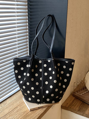 black Suede Imported Size & tote with polka-dot and open-front