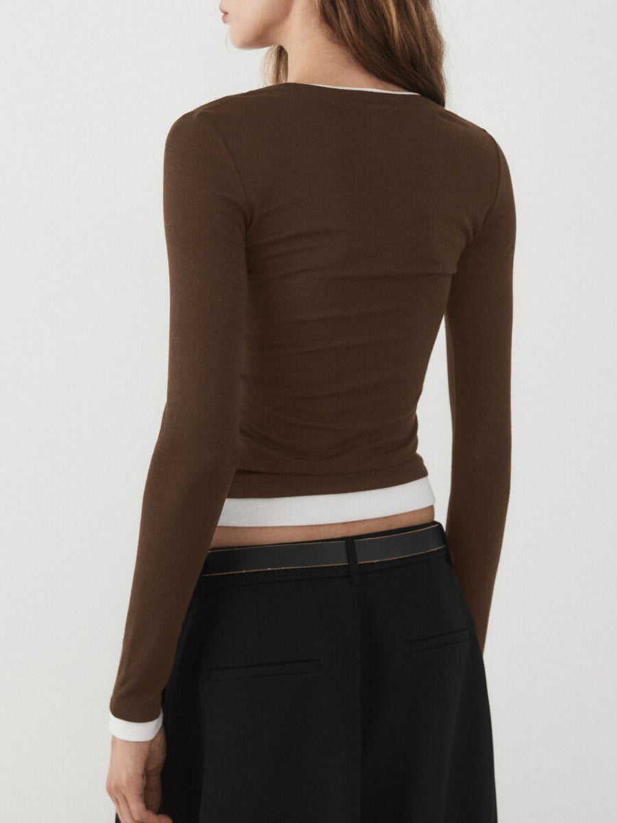 brown t-shirt with cropped and pullover