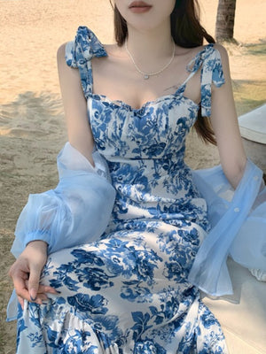 white midi dress with floral and sweetheart