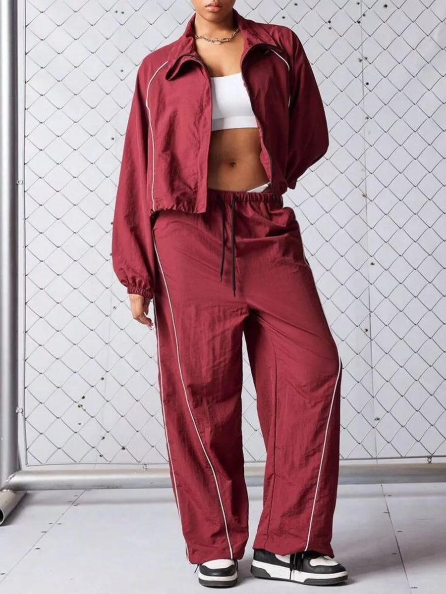 100% polyester Care instructions: Machine wash cold tracksuit in Dark Red with relaxed silhouette