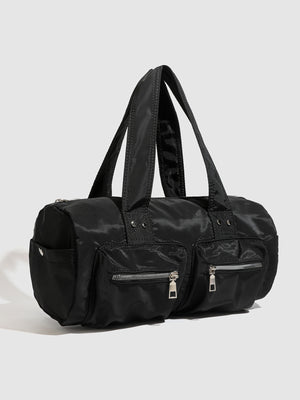 black with handbag with dual top handles