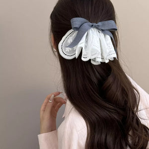 hair clip in White with floral and lace trim