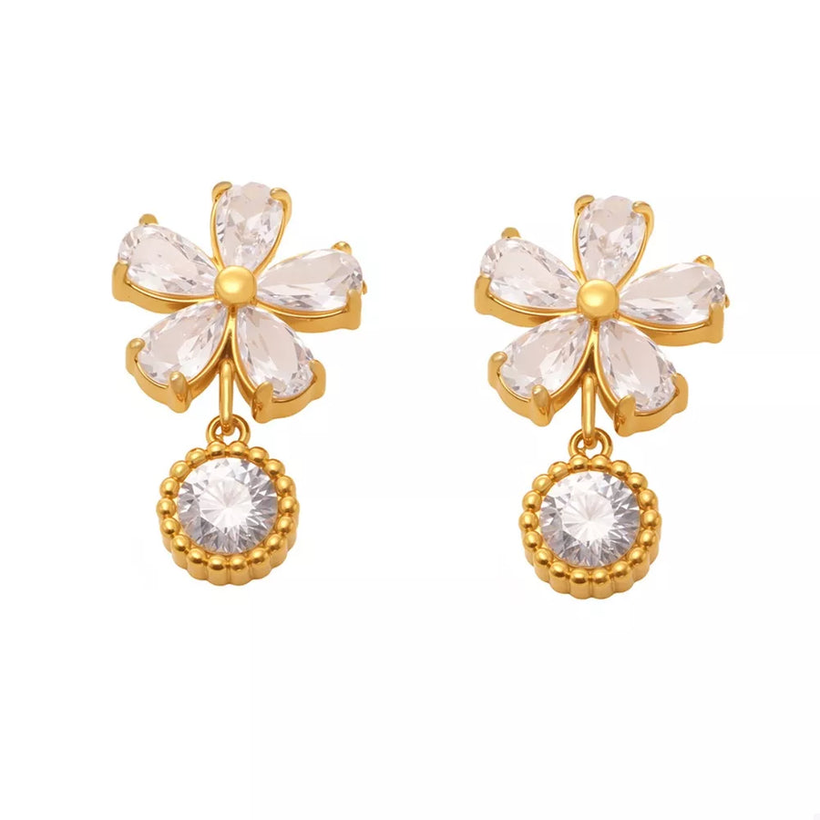 earrings featuring floral in Gold with 18K Gold-Plated, Stainless Steel, Zircon Care instructions: Avoid wearing during