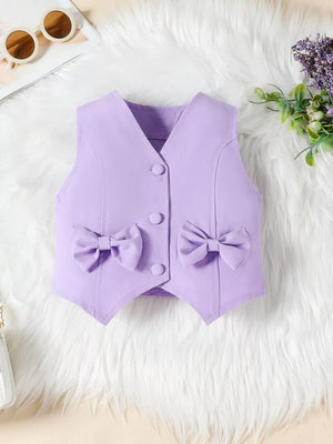Purple baby vest with bowknot pockets and button front
