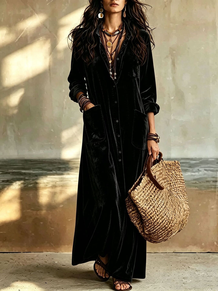 Burgundy shirt dress with pocketed and long sleeve