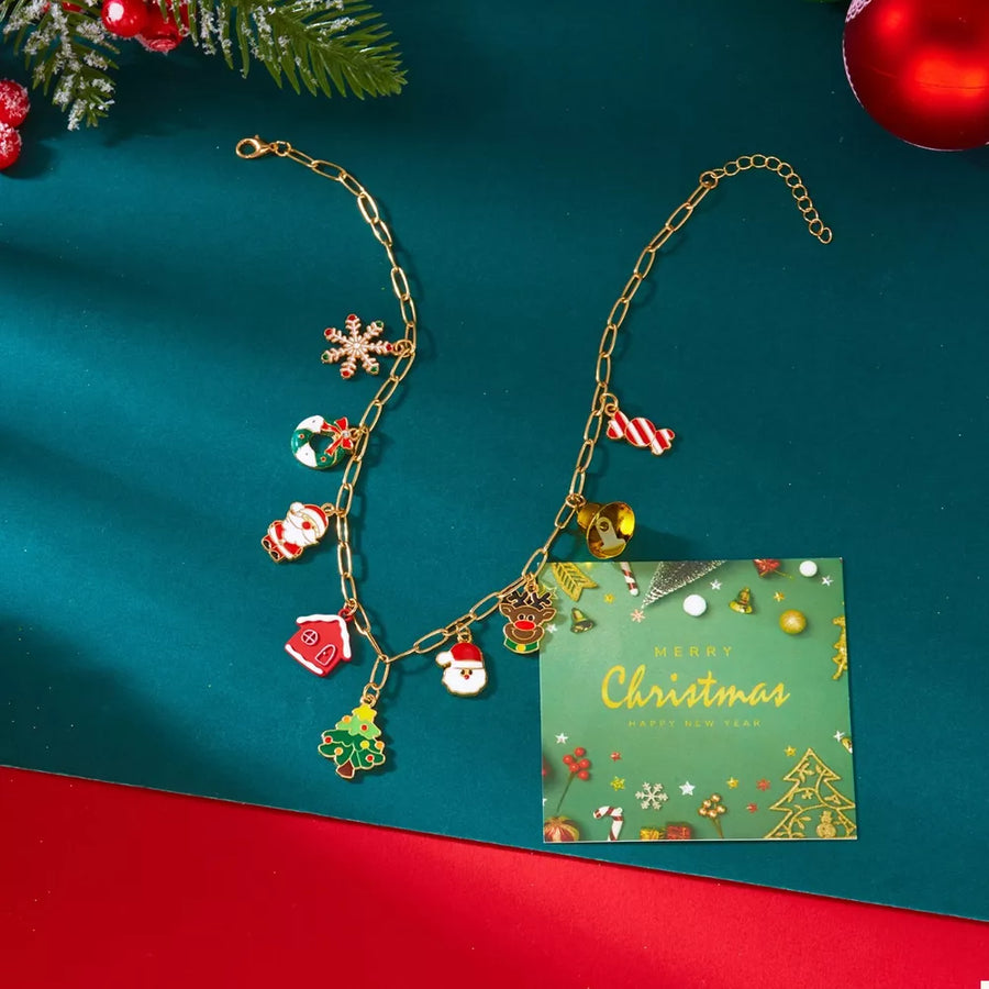 18k Gold-plated Resin Christmas Necklace in Gold with Christmas themed charms