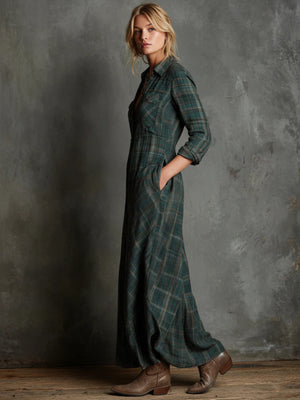 teal shirt dress featuring buttoned and plaid