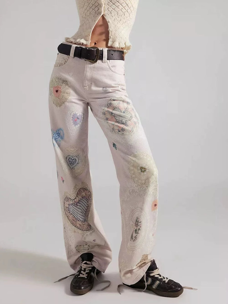wide-leg jeans in cream featuring high-waisted and flared fit
