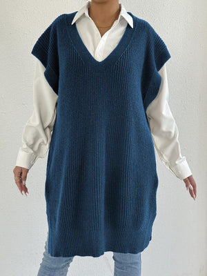 Oversized V-Neck Sweater Vest in Navy Blue with oversized