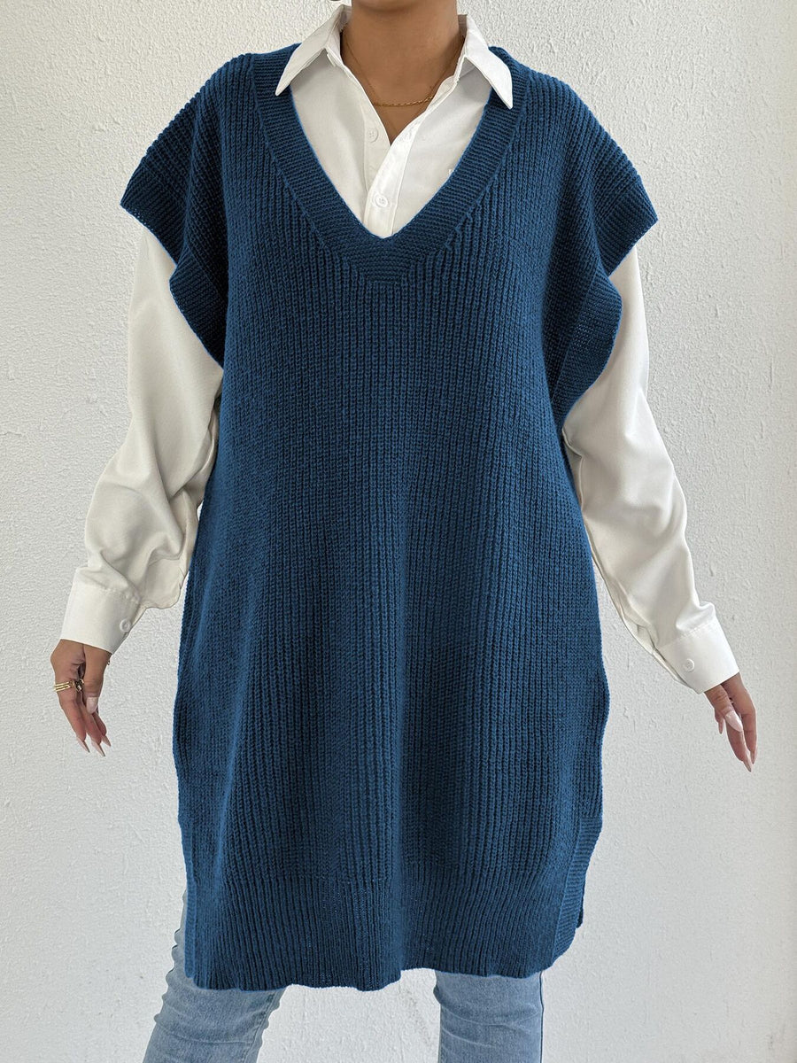 Oversized V-Neck Sweater Vest in Navy Blue with oversized