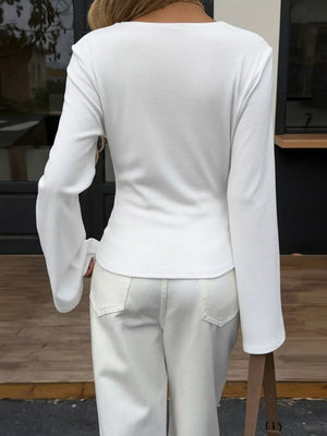 White with Elegant V-neck Wrap Asymmetrical Blouse